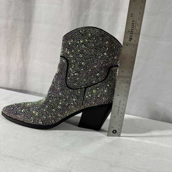 NEW! Women's Rhinestone Cowboy Boots, Sparkly Chunky Heel Ankle Boot, Size 6-7 - Picture 9 of 9